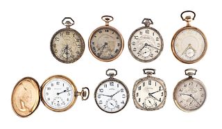 A lot of eight 12 size Illinois pocket watches