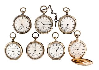 A lot of seven keywound Elgin pocket watches