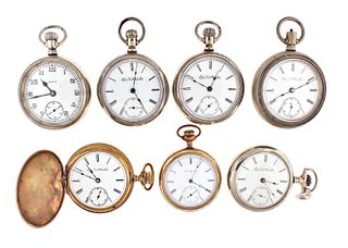 Lot of seven 16 and 18 size Elgin pocket watches