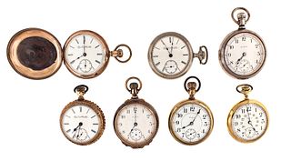 A lot of seven 18 size Elgin pocket watches