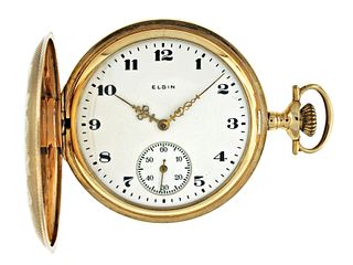 A man's 16 size Elgin pocket watch with 14 karat gold hunting case