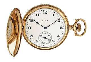 A man's 12 size 14 karat gold hunting case Elgin pocket watch