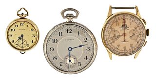 A lot of three gold wrist and pocket watches