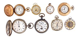 A lot of eight Swiss and American pocket watches
