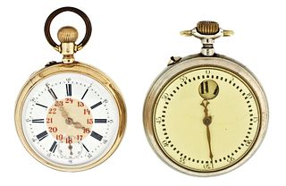 A lot of two pocket watches one with jumping hours and the other with calendar
