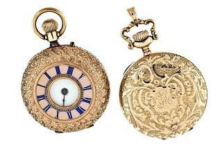 A lot of two gold pendant watches