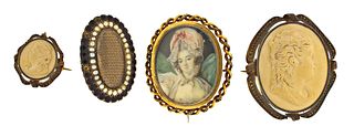 A lot of lava cameo jewelry and a miniature portrait