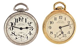 A lot of two 16 size Hamilton 992 B pocket watches