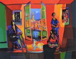 Marcel Mouly Abstract Interior Scene Lithograph