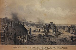 Joseph E. Baker Great Fire at Portland Lithograph