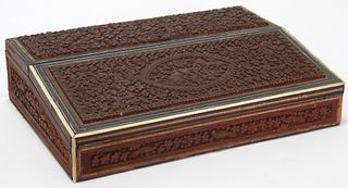 Anglo Indian Carved Bone Inlaid Writing Desk