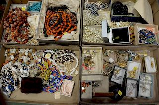 Four tray lots of costume jewelry including coral, hardstone, silver, etc.