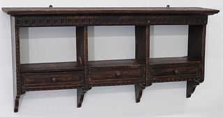 Chip Carved Three Drawer Dish Pewter Wall Shelf