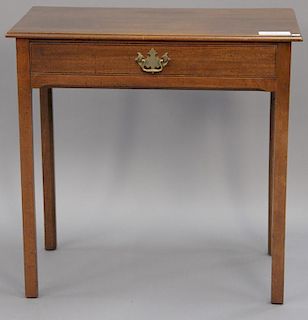 Kittinger Williamsburg mahogany one drawer table. ht. 28 in.; top: 16" x 28 1/2"
