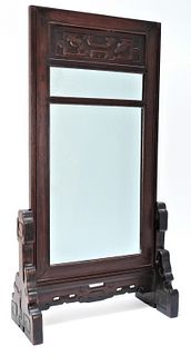 Chinese Carved Wood Table Mirror