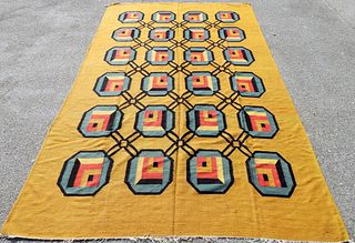 Yellow Geometric Flat Weave Rug