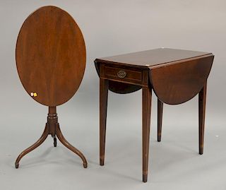 Two piece lot Kittinger mahogany drop leaf Pembroke table and Kittinger tip table. Pembroke: ht. 29 in.; top: 16 1/2" x 30", Kitting...