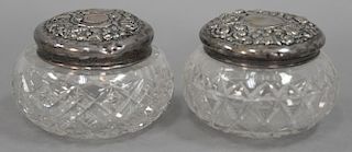 Pair cut crystal jars with sterling silver covers. dia. 4 1/2 in.; ht. 3 in.