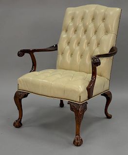 Hancock & Moore leather Chippendale style armchair.
