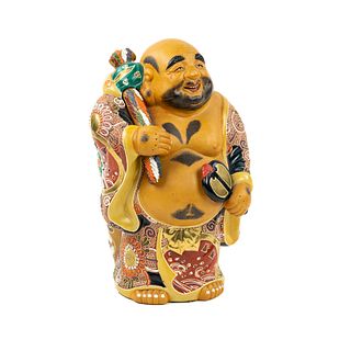 Japanese Kutani Moriage Statue of Hotei Figure