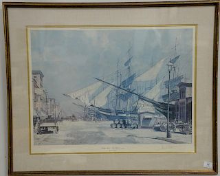 John Stobart (1930) print, South Street, New York in 1874, pencil signed lower right John Stobart. 22 3/4" x 30" sight size