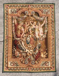 French Gobelins Armorial Silkscreen Tapestry