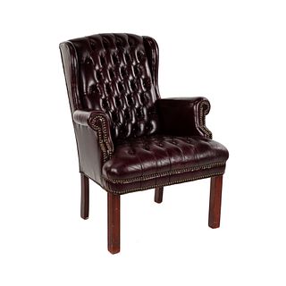 English Georgian Style Burgundy Leather Arm Chair