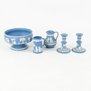 (5) Wedgwood Jasperware Blue and White Serveware