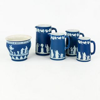 (5) Wedgwood England Cobalt Blue Pitchers and Jardiniere