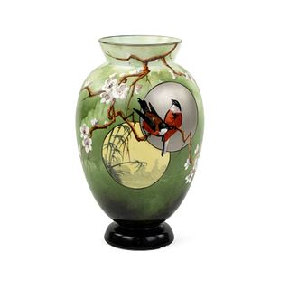 Antique English Aesthetic Movement Painted Bird Motif Vase