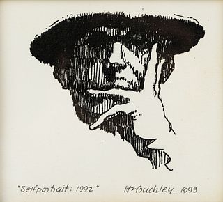 Harry E. Buckley 'Self Portrait:1992' Ink on Paper  