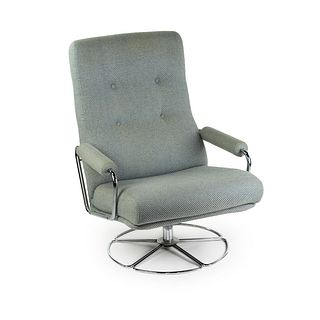 MCM Ekornes Blue and Chrome Steel Lounge Chair