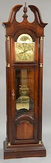 Howard Miller mahogany tall clock with triple brass weights. ht. 86 in.; wd. 20 1/2 in.