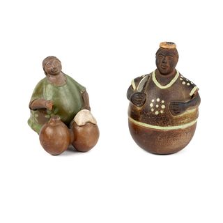 (2) Pair of Peruvian Chulucanas Clay Figures Signed