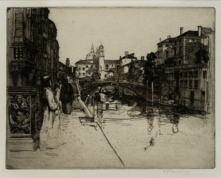 David Young Cameron Venetian Canal Scene Signed Etching
