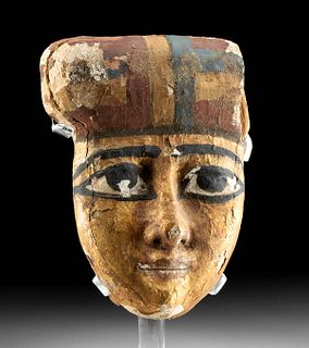 Egyptian Painted / Gesso Cedar Sarcophagus Mask