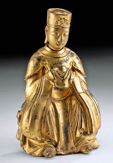 19th C. Chinese Qing Dynasty Gilt Wood Daoist Figure