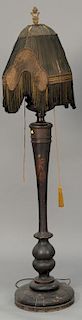 Wood floor lamp with silk shade (as is). ht. 75 in.
