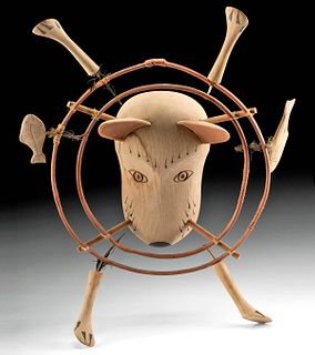20th C. Yupik / Inupiaq Wood Shamanic Mask w/ Wolf