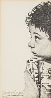 Ron Scarbough Untitled Pencil Drawing of Child Signed