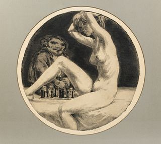 James Yarbrough Nude Woman Chess Match Etching 