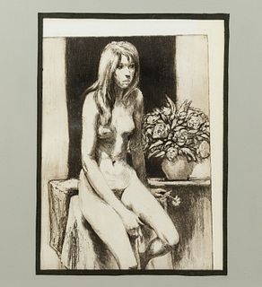 James Yarbrough Nude Woman and Flowers Etching 
