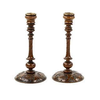 (2) Pair of French Style Wood Carved Candle Holders