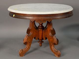 Victorian walnut marble top coffee table. ht. 20 in.; wd. 28 in.; dp. 22 in.