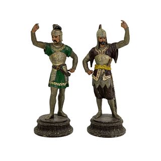 (2) Cast Metal Moor Soldier Statues