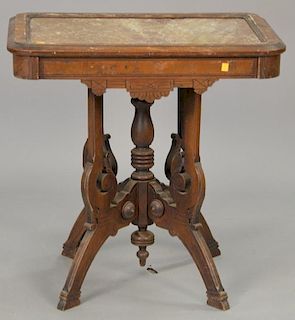 Victorian table with brown inset marble. ht. 29 in.; top: 21" x 29"