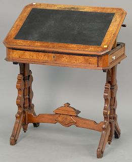 Victorian walnut work table with tilting top, one drawer, and one swing out ink drawer. ht. 28 1/2 in.; top: 19" x 29"