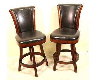 PAIR OF PUB TABLE BLACK LEATHER CHAIRS
