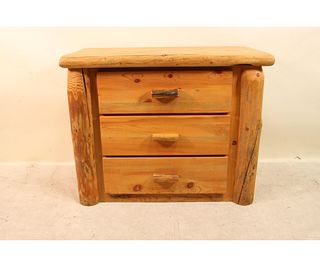 WOODWORKS RUSTIC LOG PINE THREE DRAWER CHEST