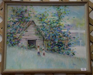 Matthew Miles (1924) oil on canvas Spring Barn signed lower right Miles, 19 1/2" x 23 1/2".